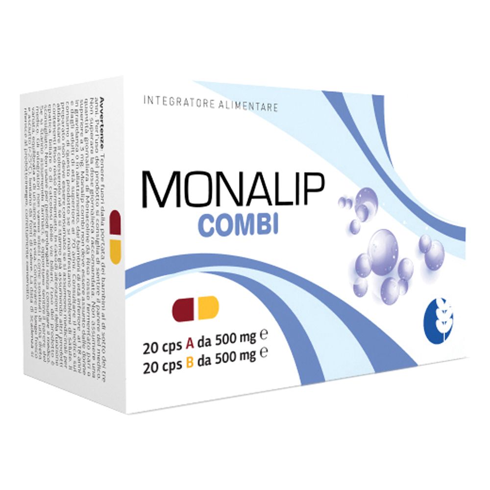 Scatola "Monalip Combi". Contiene capsule. Motivi a onde blu e bianche.
