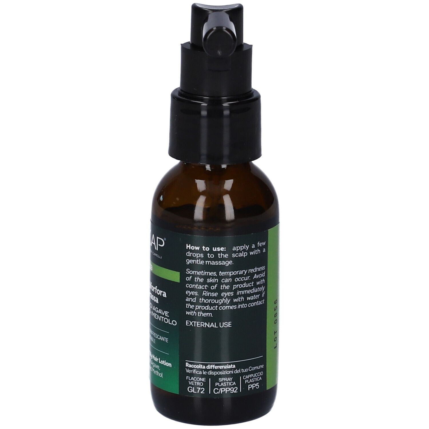 Braune Glasflasche mit Pumpspender, 50ml, für Haar Lotion.