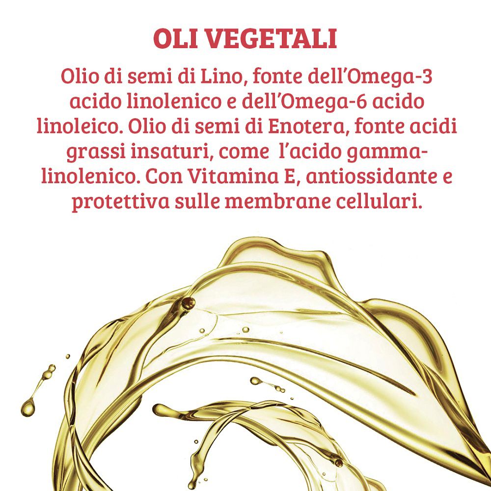 Flüssiges Öl mit Spritzern, das die Inhaltsstoffe von Omega 3.6.9 hervorhebt.
