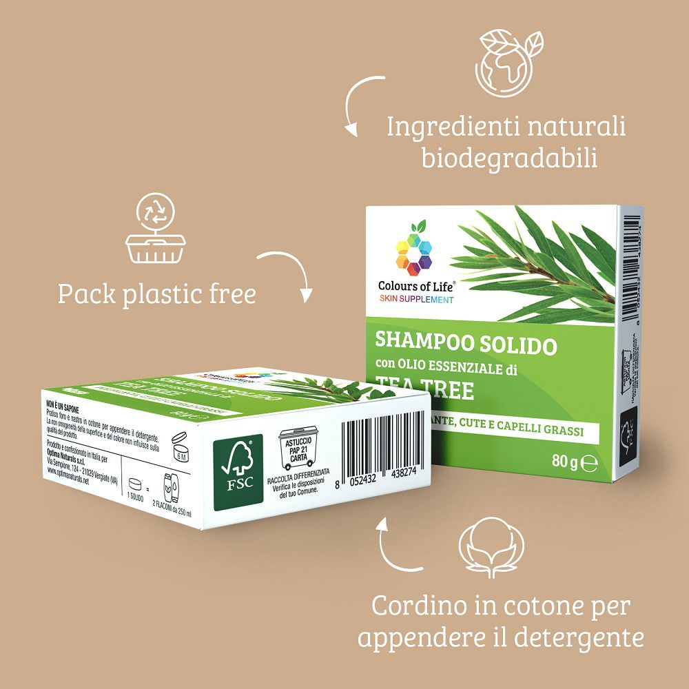 Feste Shampoo-Verpackung, plastikfrei, biologisch abbaubar, mit Aufhängeschlaufe aus Baumwolle.