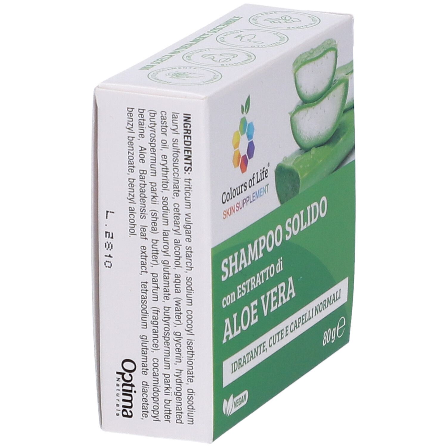 Karton mit Produktinformationen und Inhaltsstoffen. Farben des Lebens Logo. 80g.