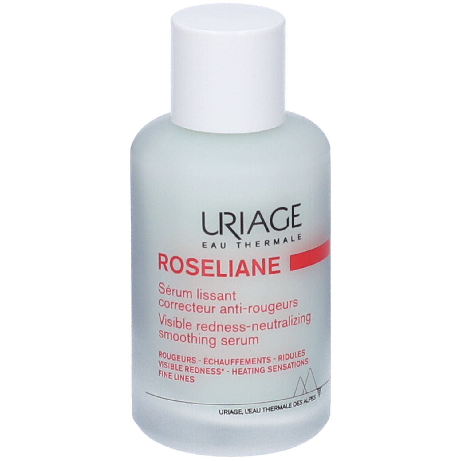 Siero Uriage Roséliane. Flacone con tappo bianco. Nome e logo visibili.