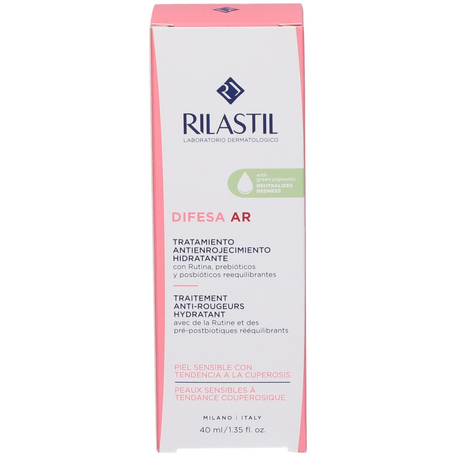Verpackung Rilastil Difesa AR Anti-Rötungen Feuchtigkeitscreme, 40ml.