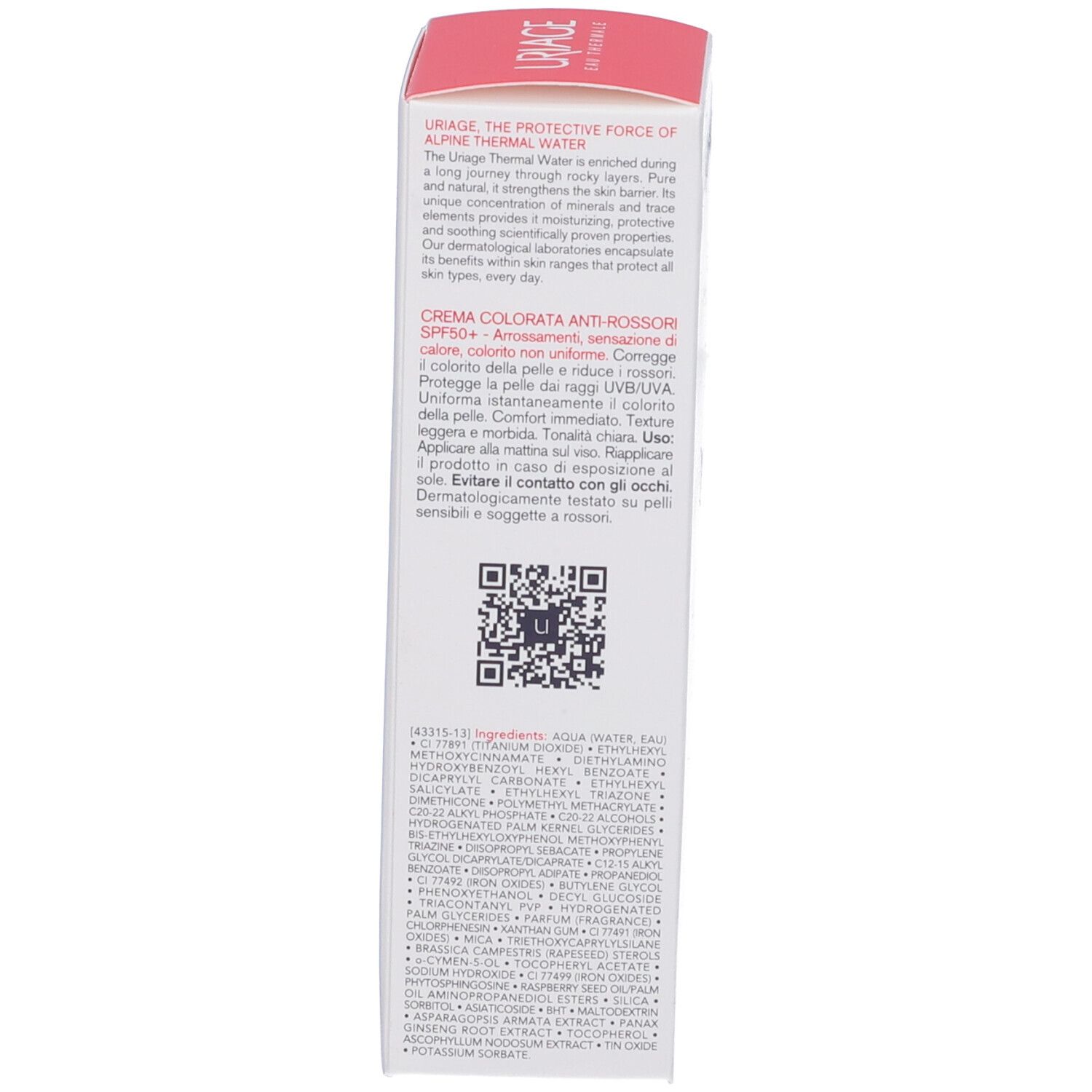 Retro della confezione Uriage Roséliane CC Crema. Testo e ingredienti.