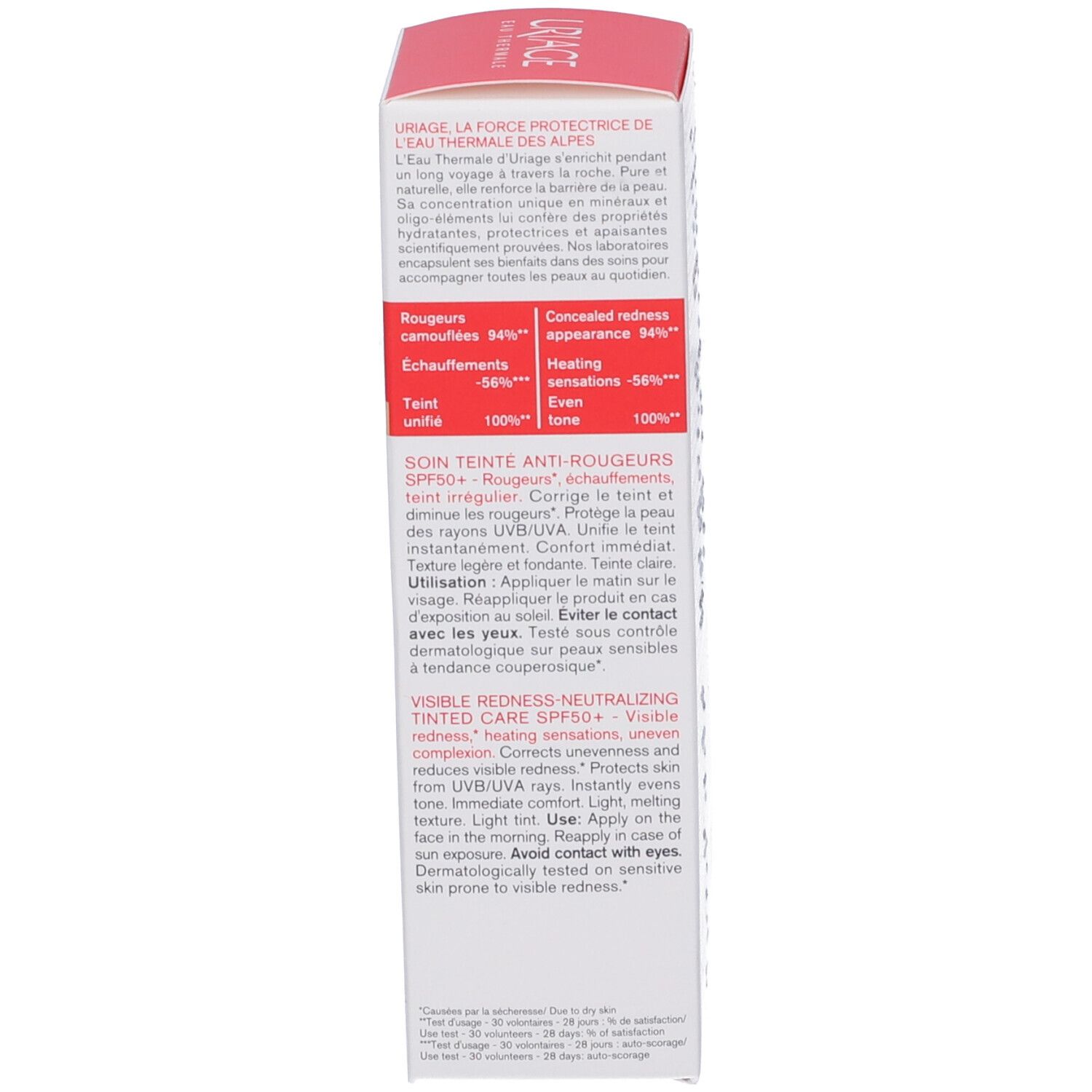 Retro della confezione Uriage Roséliane CC Crema. Testo e diagramma.