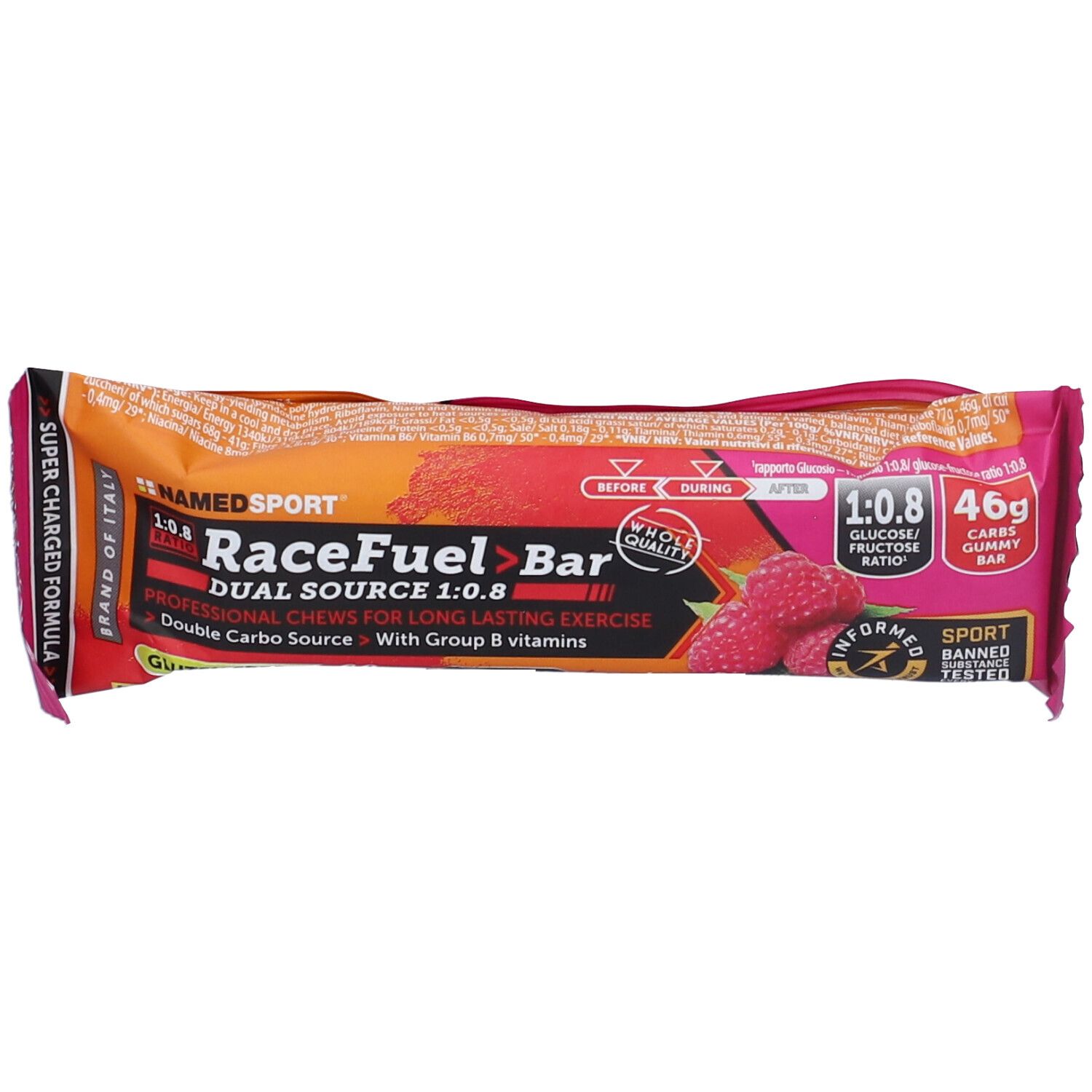NAMEDSPORT Race Fuel Bar Barretta Gommosa Lampone - Risparmia il 10% con il codice: named0926