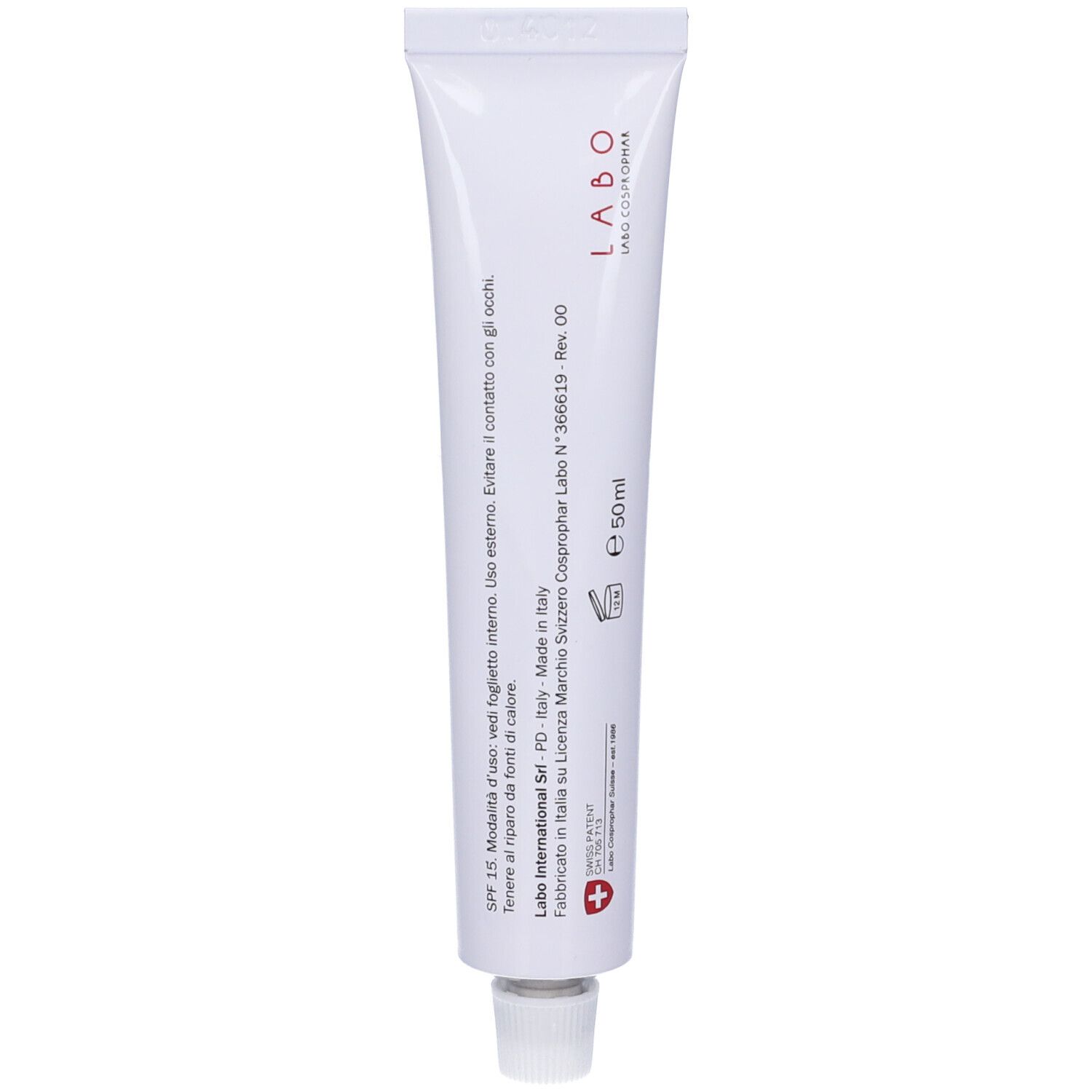 Tubo bianco con scritta LABO e 50ml. Contiene crema.
