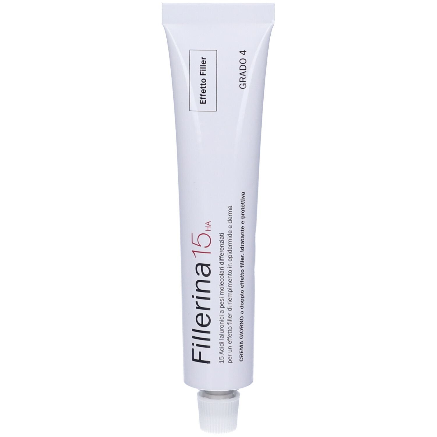 Tubo bianco con scritta 'Fillerina 15 HA' e 'Grado 4'.