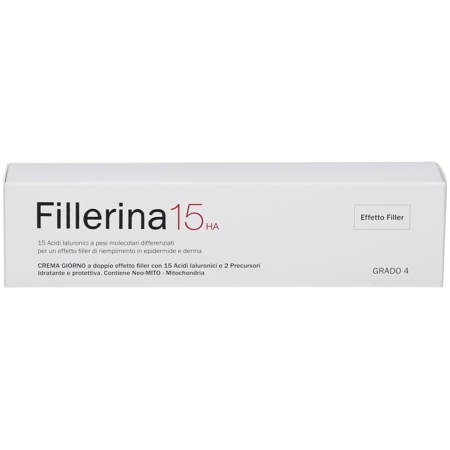 Confezione bianca con scritta 'Fillerina 15 HA' e 'Grado 4'.