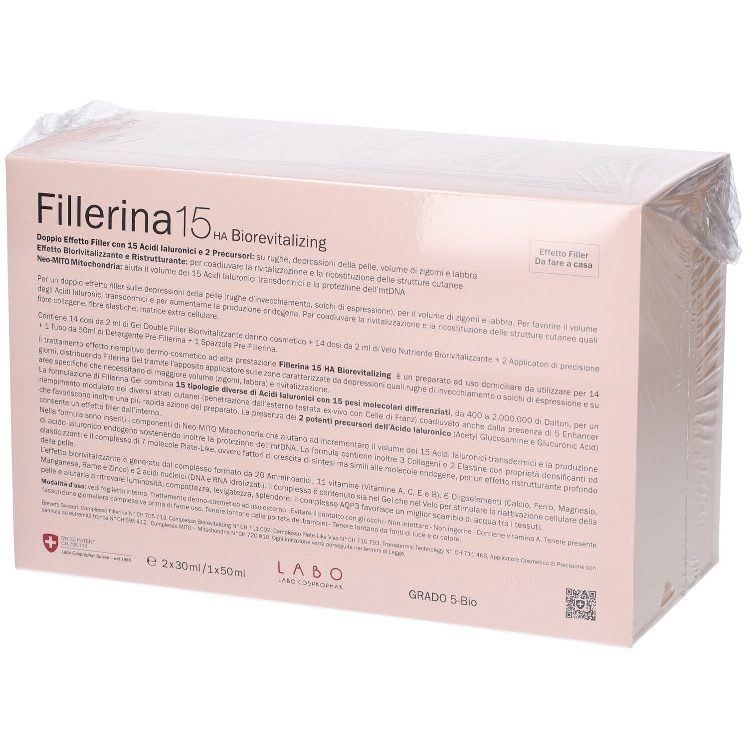 Confezione Fillerina 15 HA Biorevitalizing. Scatola rosa, confezionata. Testo.