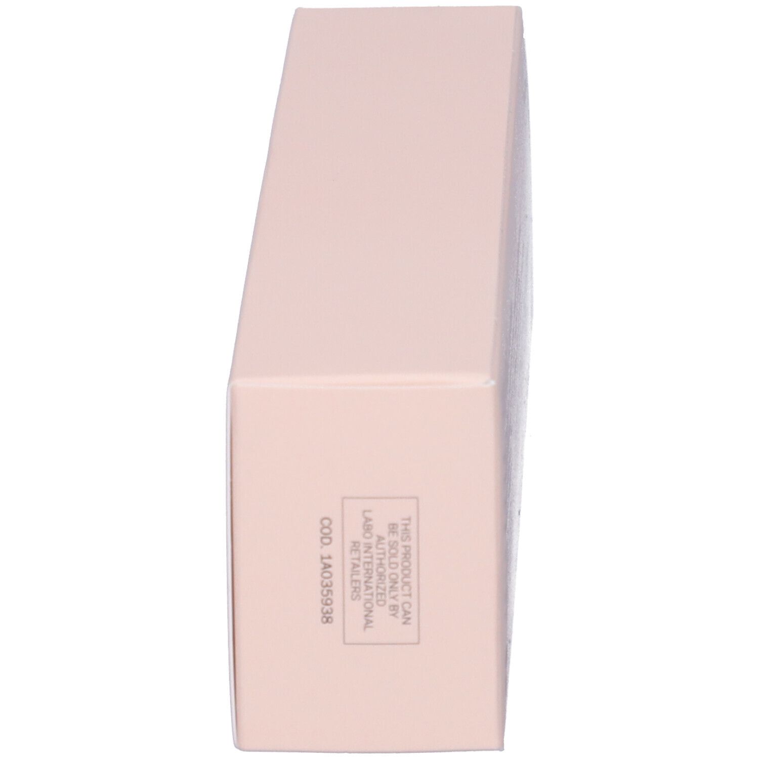 Vista laterale della scatola rosa. Testo e codice.