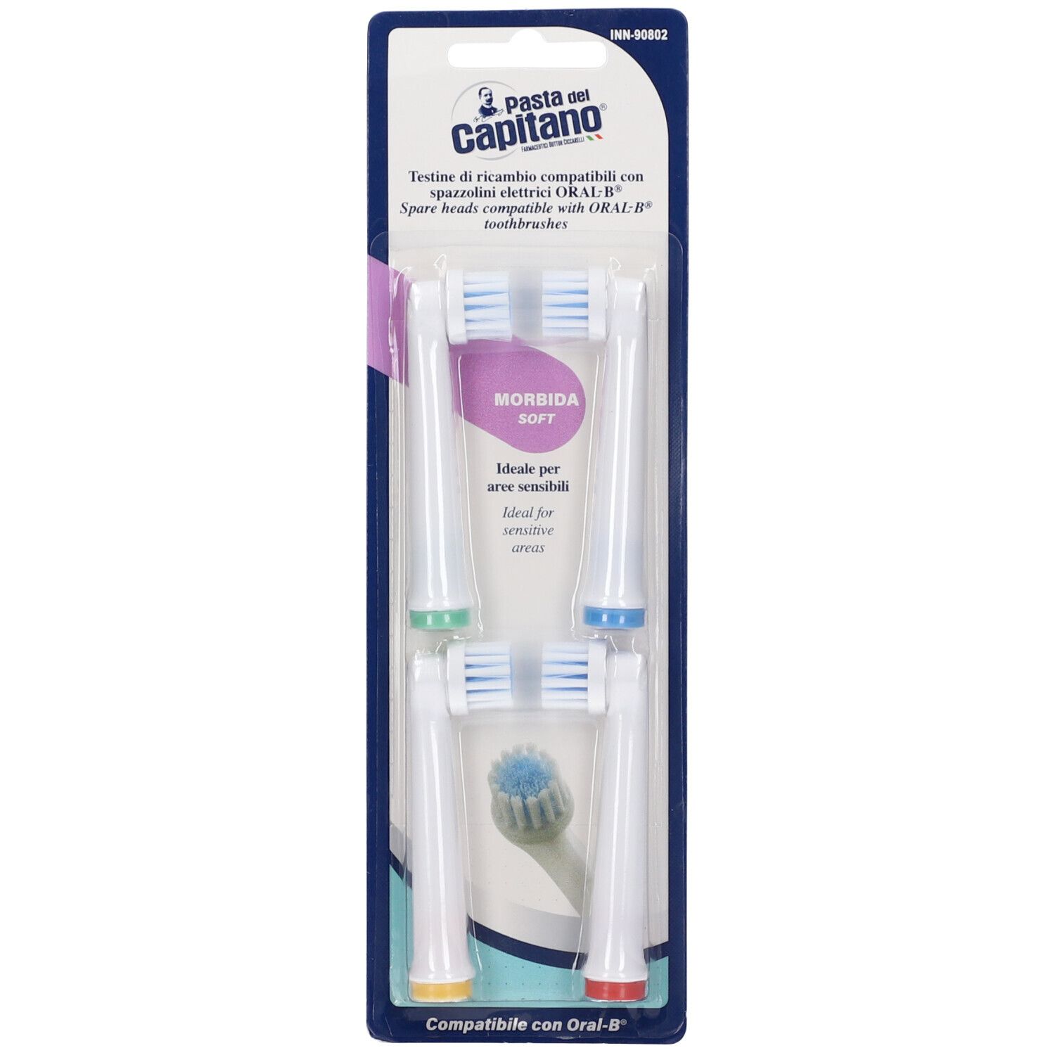 Pasta Del Capitano Testine Di Ricambio Compatibili Con Spazzolini Elettrici Oral-B Setole Regolari Setola Morbida