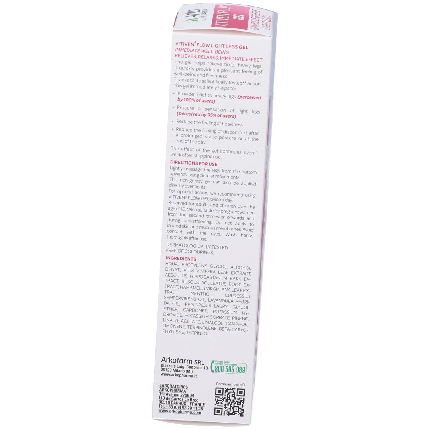 Seitenansicht der Produktverpackung. Enthält Produktinformationen und Inhaltsstoffe.