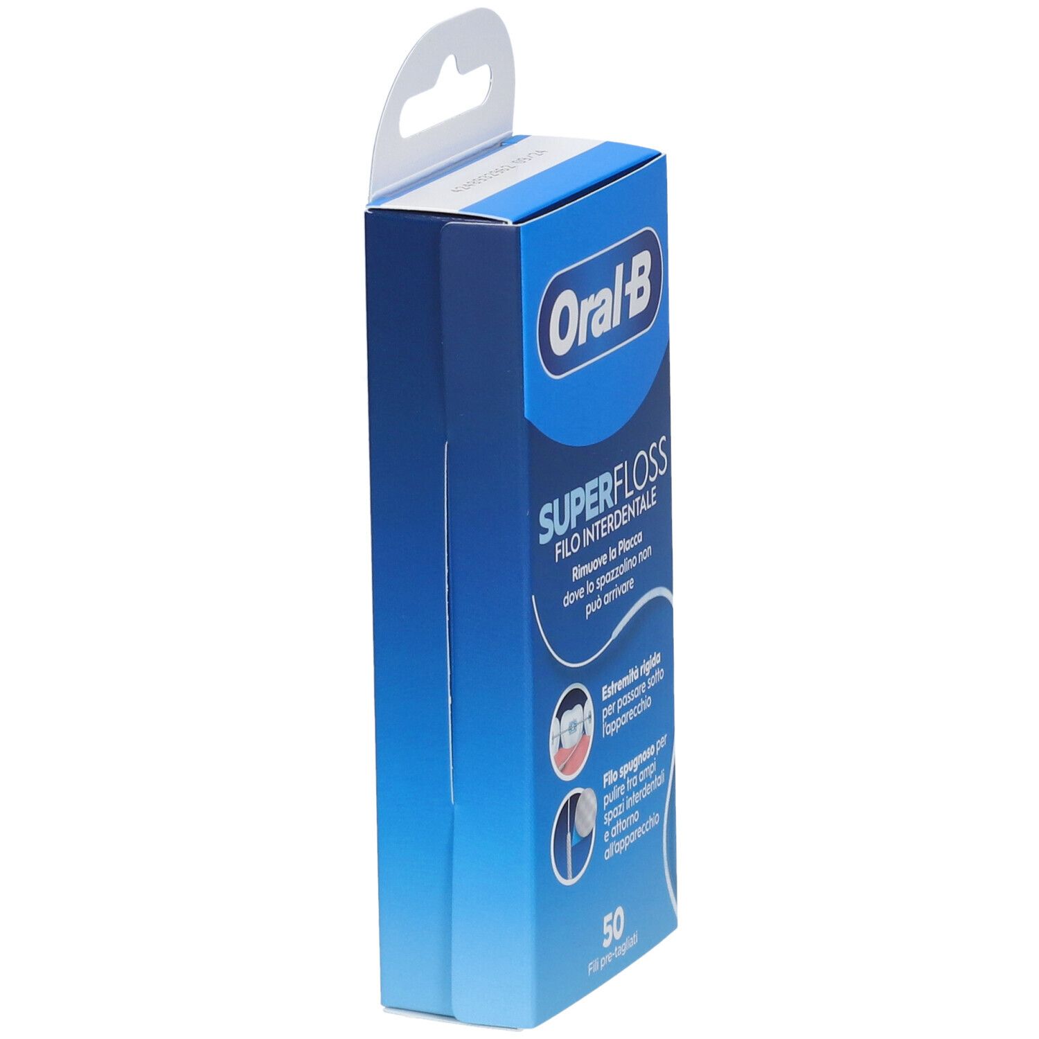 Blaue Verpackung mit Produktnamen und Logo. Seitenansicht mit Produktinformationen.