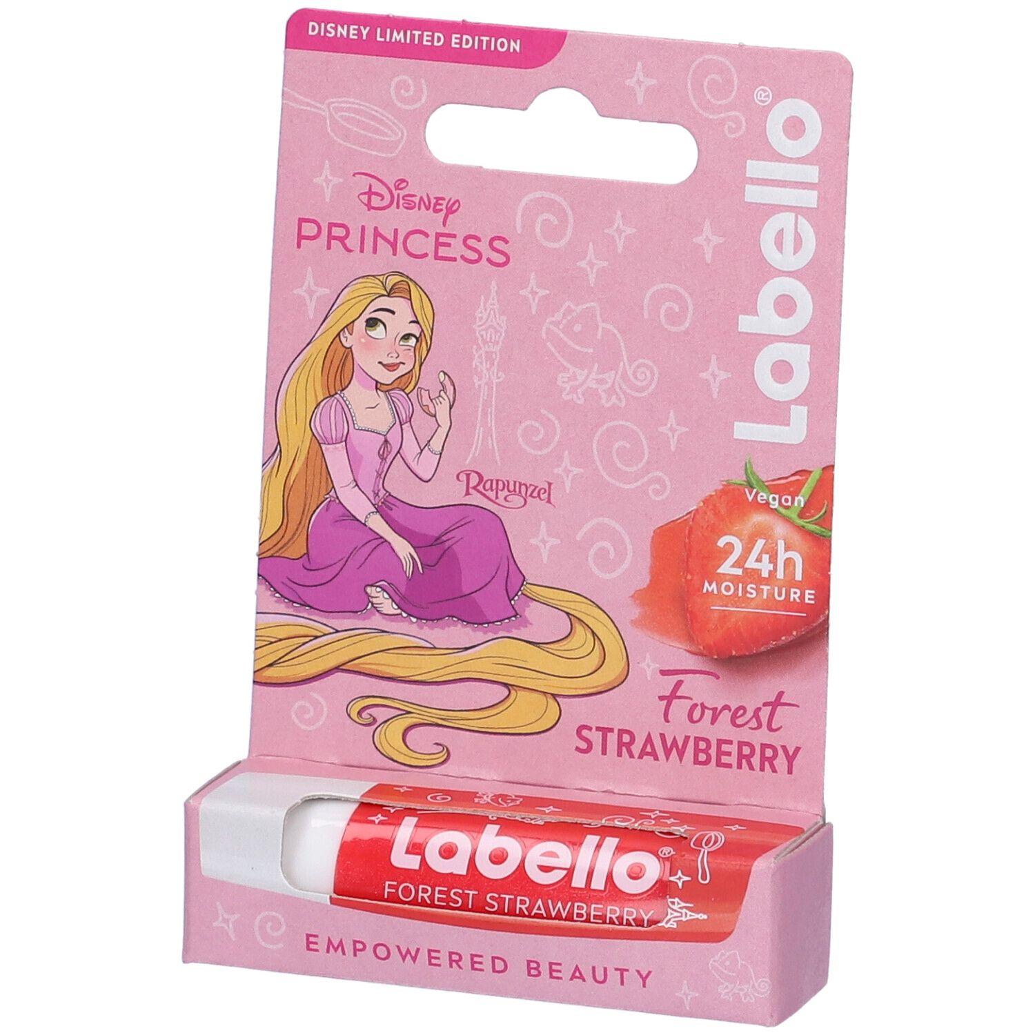 Labello Disney Princess Limited Edition, Rapunzel, Balsamo labbra colorato, Burrocacao aroma fragola 4.8g