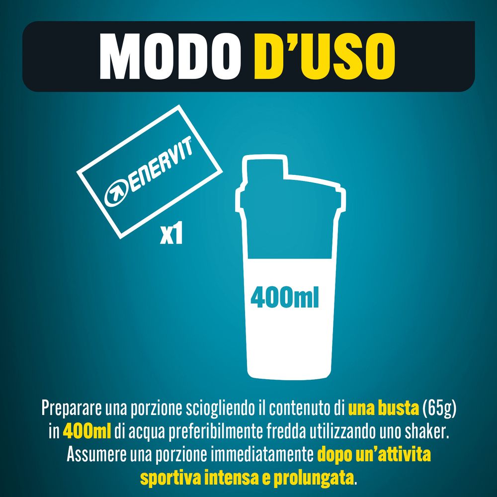 Istruzioni: Mescolare il contenuto di una busta con 400ml di acqua in uno shaker.