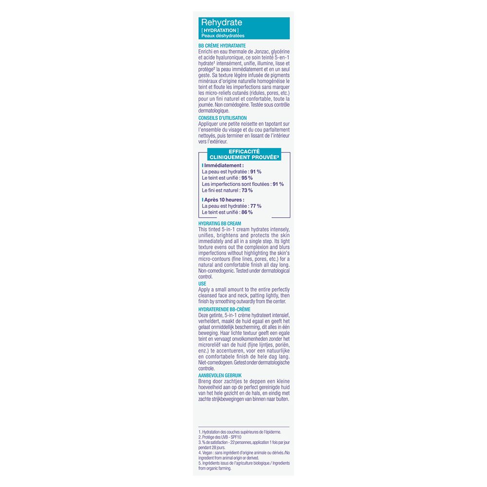 Verpackung mit Produktinformationen. Text auf Französisch. Informationen zur Anwendung und Wirksamkeit.