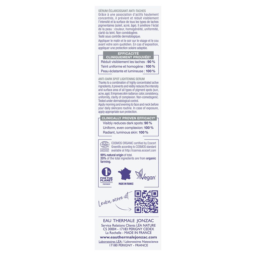 Rückseite der Verpackung Eau Thermale Jonzac Pigment Control Serum.