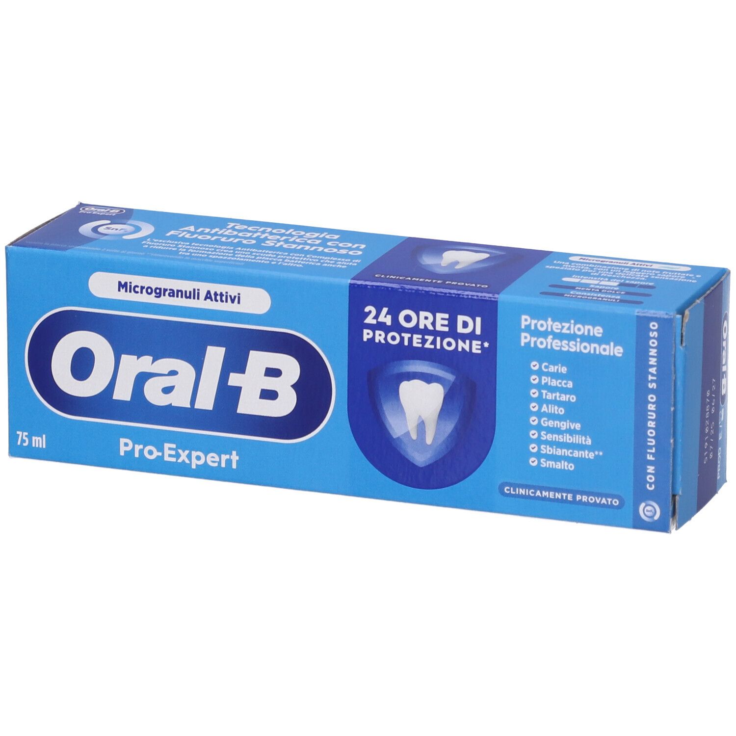 Oral-B Pro-Expert Zahnpastaschachtel, 75 ml, mit Mikrogranuli Attivi und 24-Stunden-Schutz.