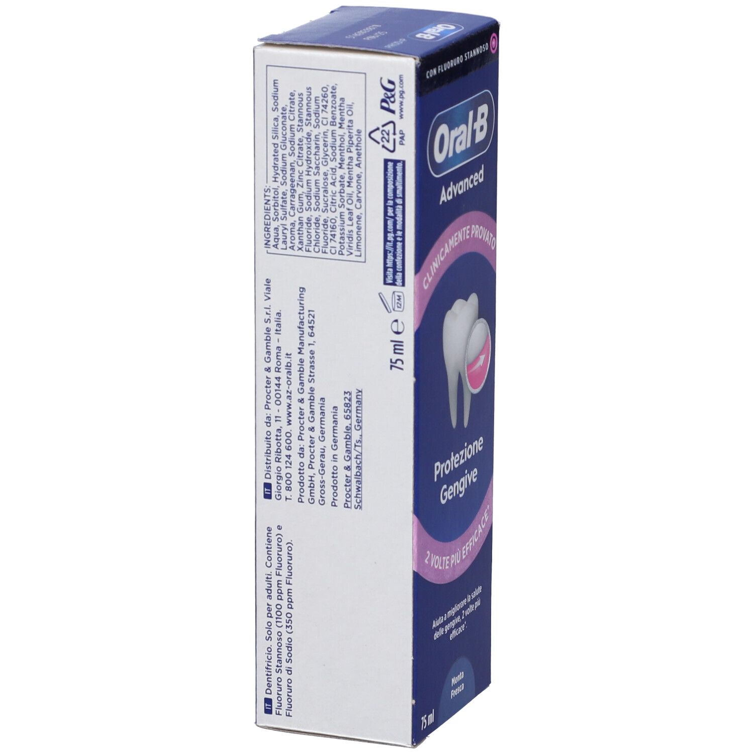 Oral-B Advanced Zahnpasta-Verpackung für Zahnfleischschutz, 75 ml.