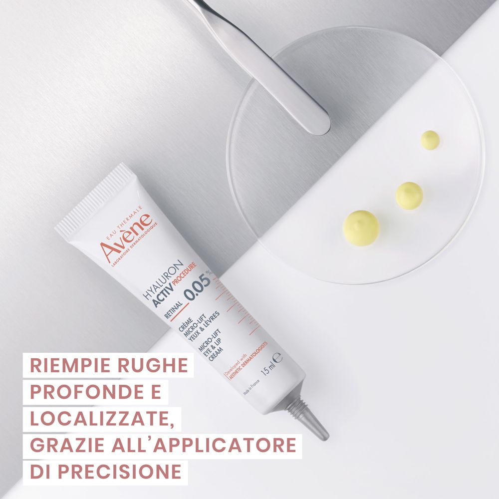 Creme-Tube. Marke: Avène. HYALURON ACTIV PROCEDURE Micro-Lift Creme für Augen & Lippen. 15ml. Mit Applikator.