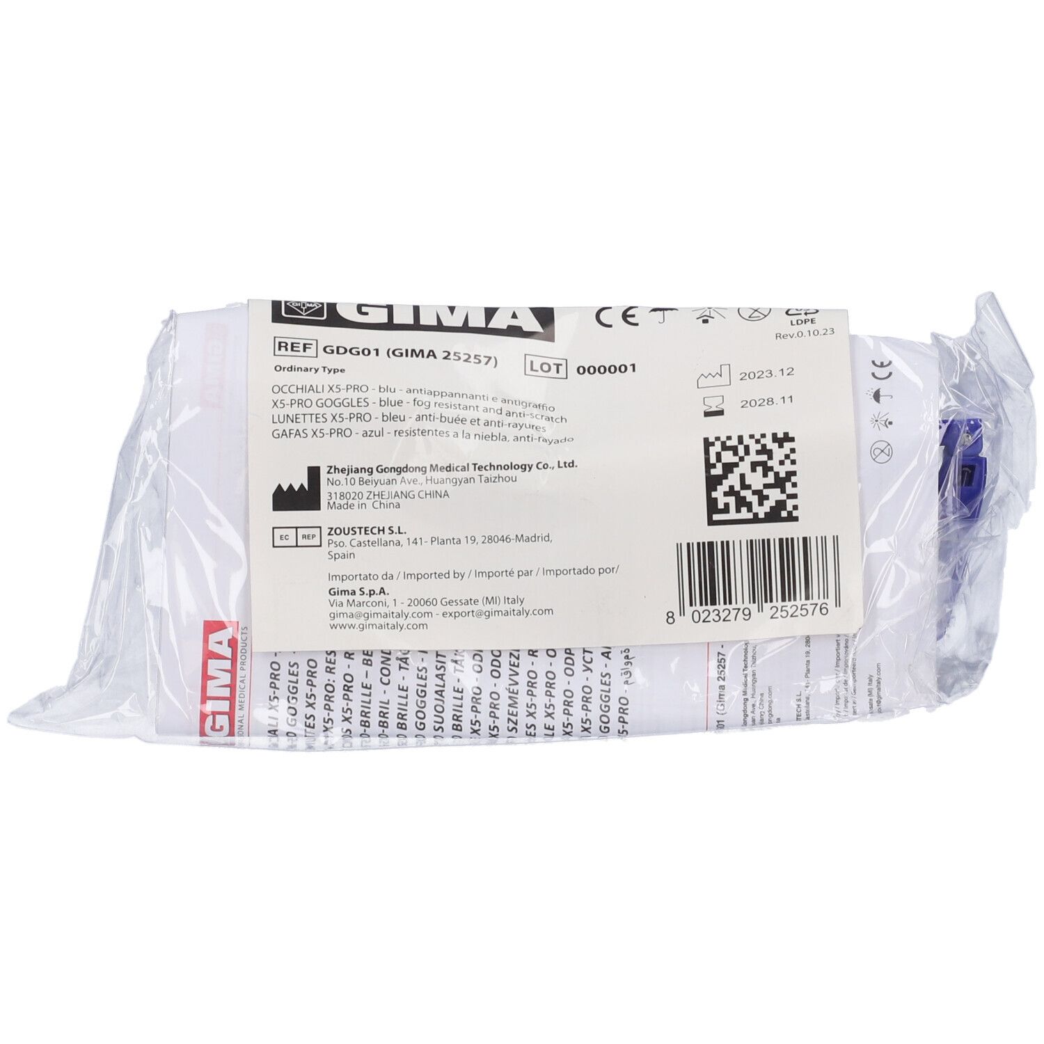 Occhiali X5-Pro Blu Antiappannanti Antigraffio Dpi Classe II