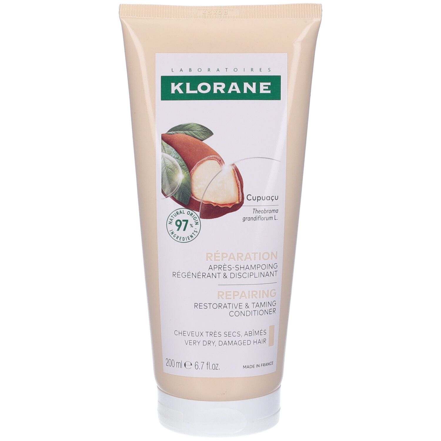 Klorane Cupuaçu Balsamo Capelli. Tubo con immagine e testo. 97% ingredienti naturali. 200 ml.