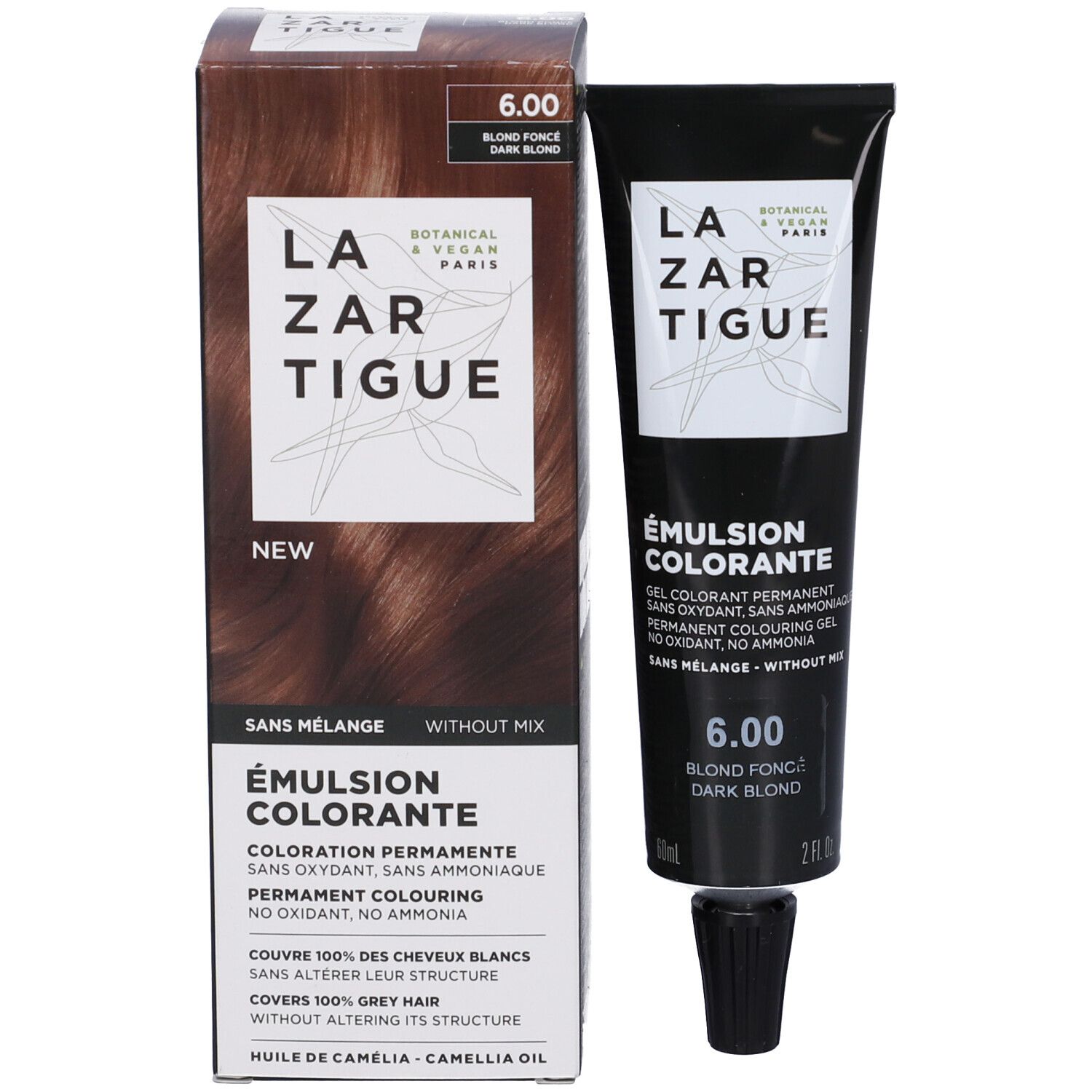 Lazartigue Emulsion Colorante 6.00 Dark Blond, in confezione. Scritta: Émulsion Colorante, 6.00, Blond Foncè, Dark Blond.