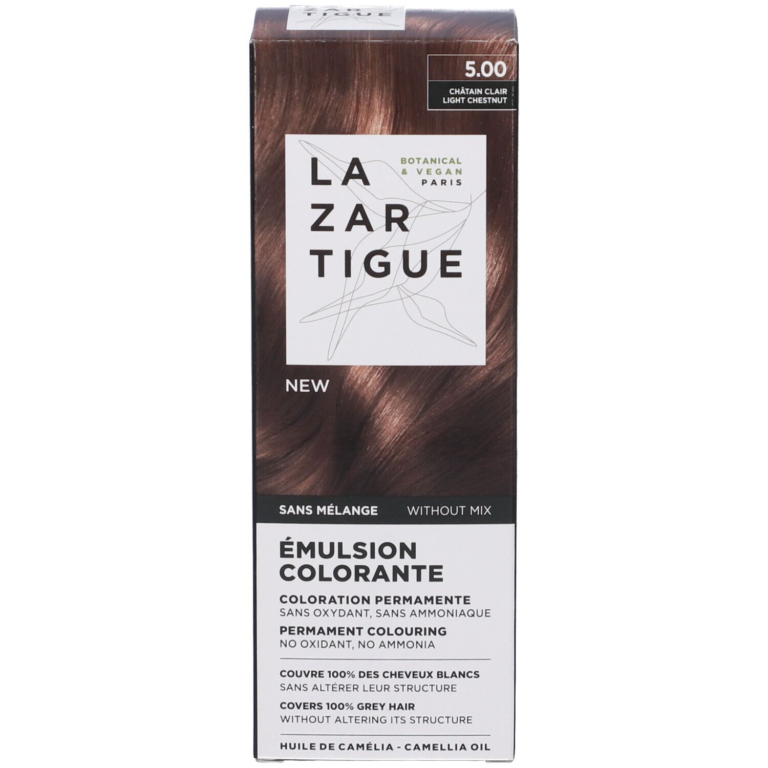 Confezione in cartone. LAZARTIGUE, ÉMULSION COLORANTE 5.00 Châtain Clair. NEW.