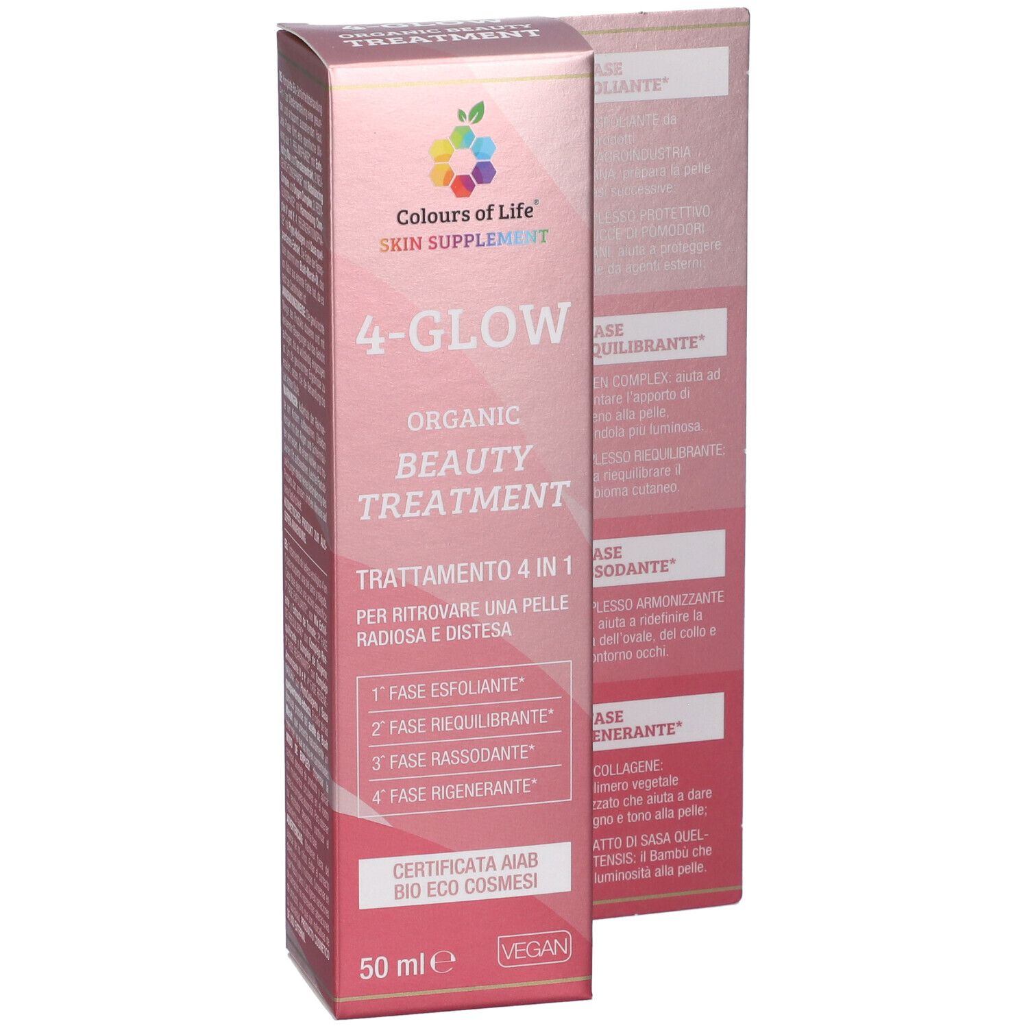 Colours Of Life 4-Glow Organic Beauty Treatment Verpackung, 50ml, vegan.