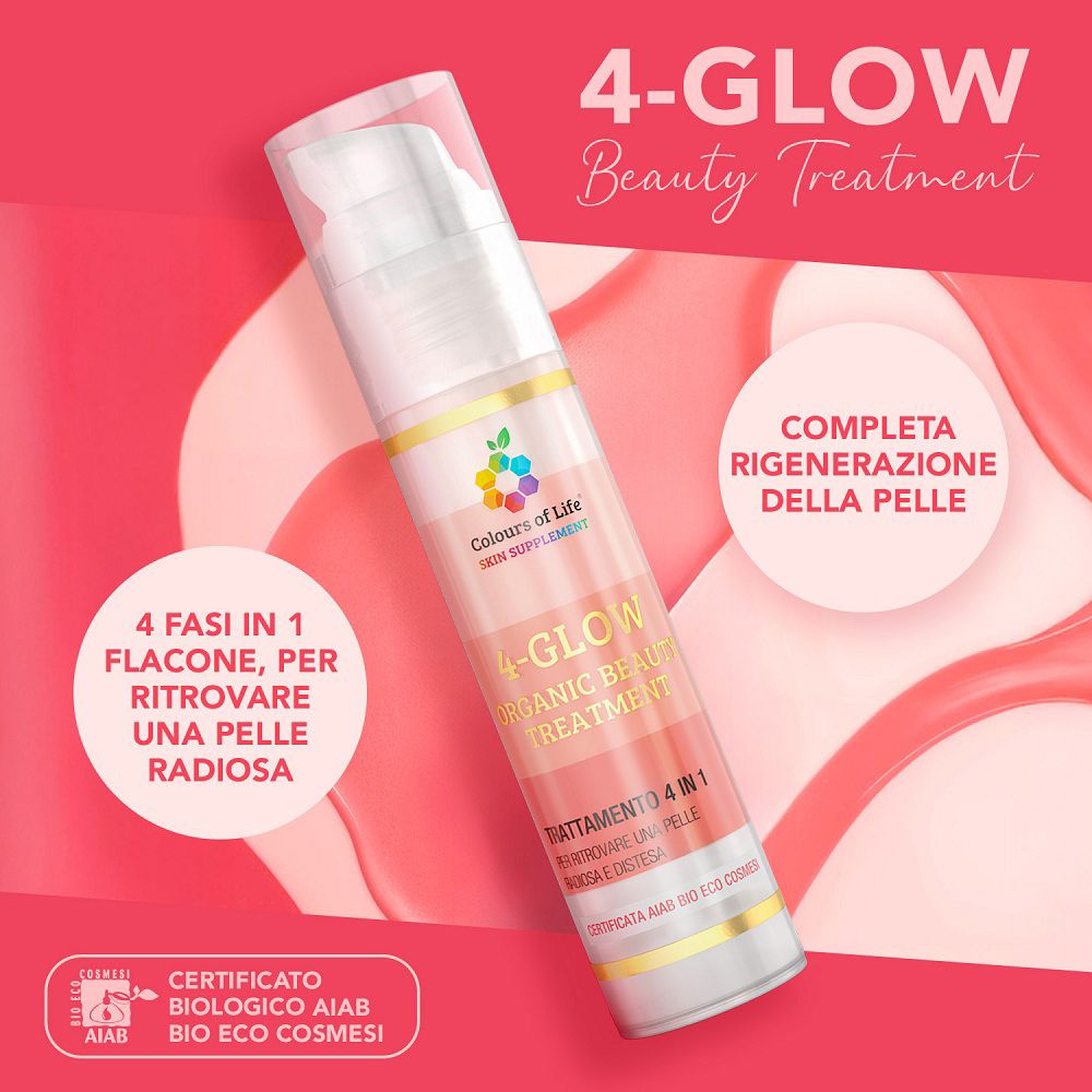 Flasche der Colours Of Life 4-Glow Bio-Schönheitsbehandlung mit Zertifikat.