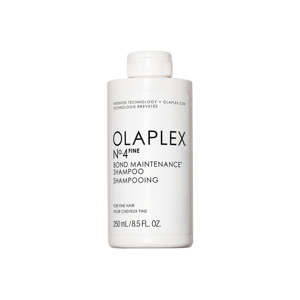 Weiße Flasche Olaplex Nr. 4 Fine Bond Maintenance Shampoo, 250 ml.