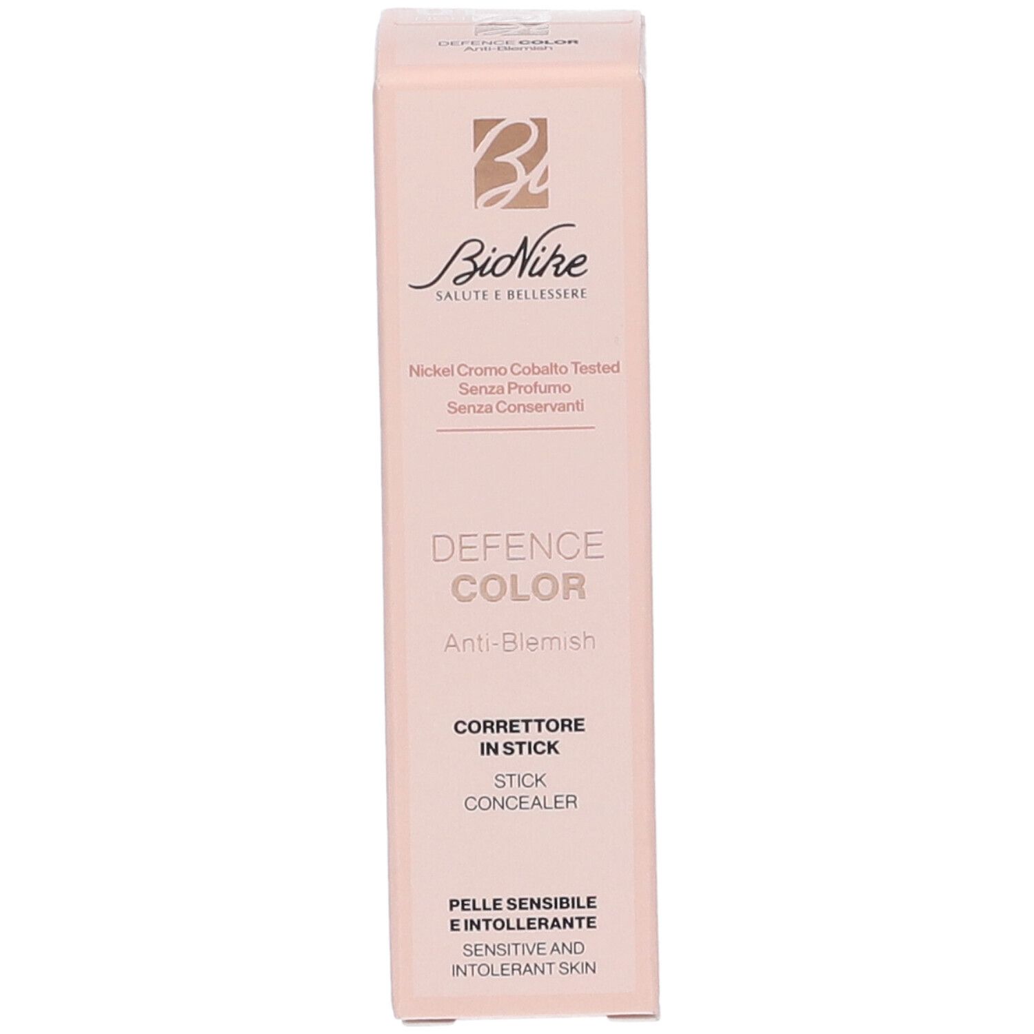 Bionike Defence Color Anti-Blemish Stick Concealer Verpackung. Für empfindliche Haut.