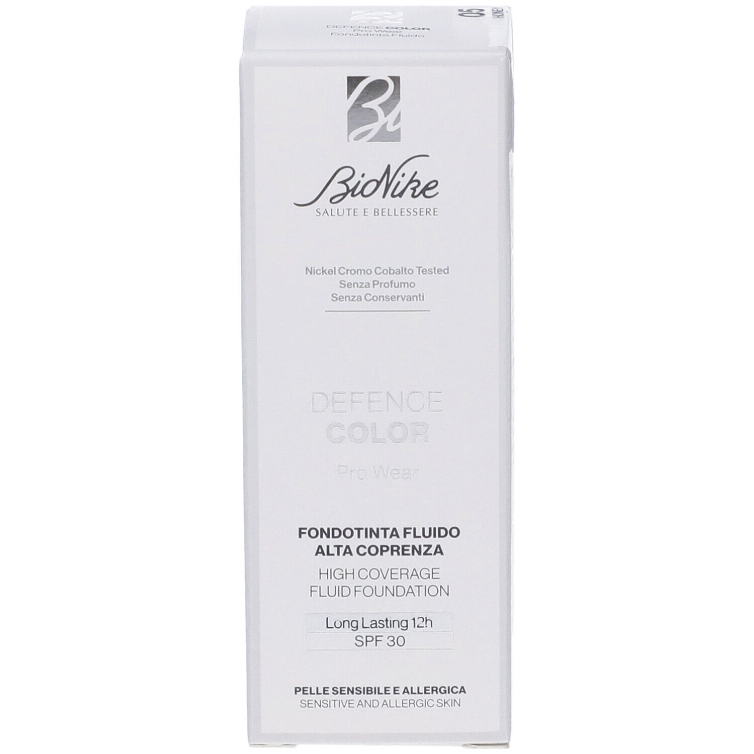 BioNike Defence Color Fondotinta: Alta coprenza, lunga durata 12h, SPF 30. Per pelli sensibili.
