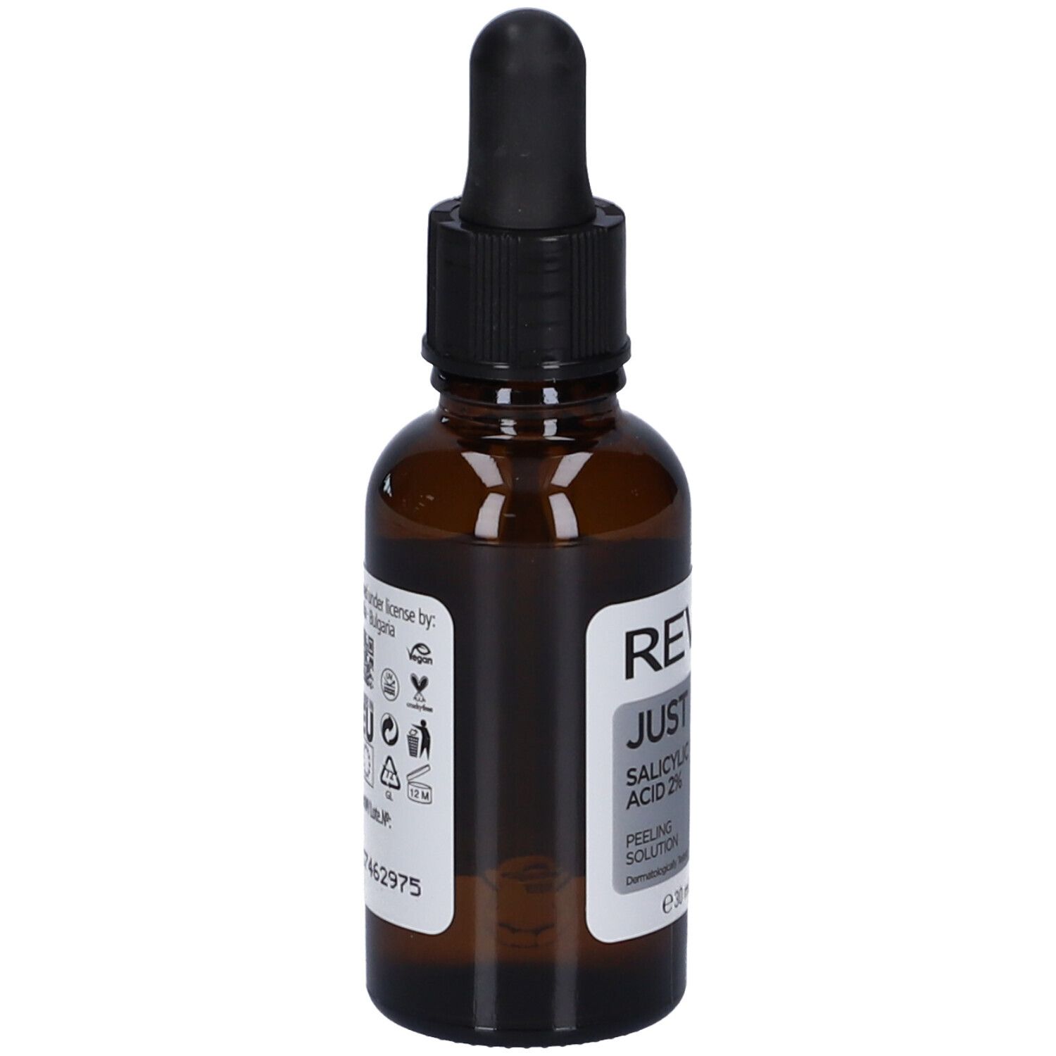 Soluzione peeling Revox Just Acido Salicilico 2% in flacone di vetro marrone con contagocce, 30ml.