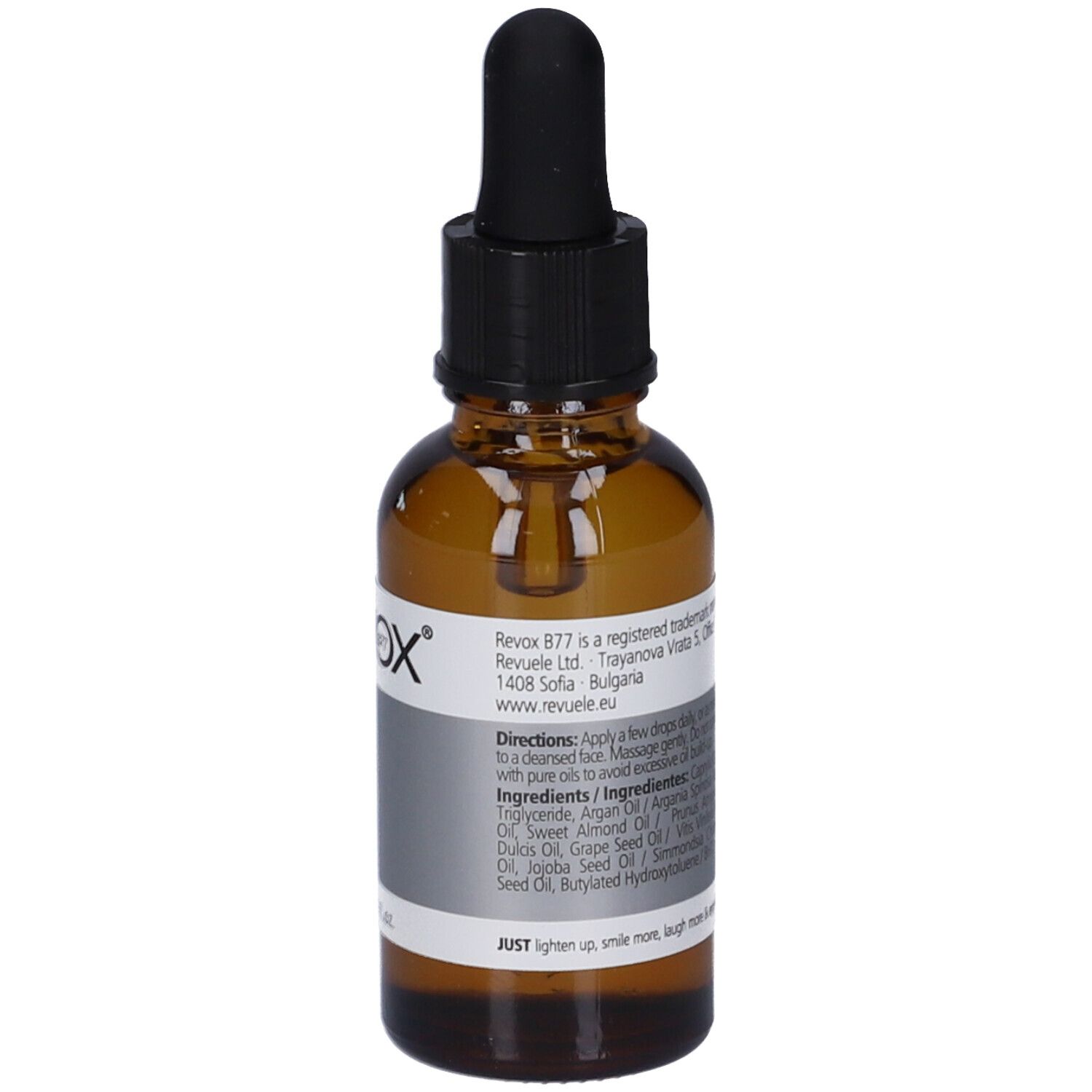 Flacone in vetro marrone con contagocce, 30 ml. Contiene un siero.