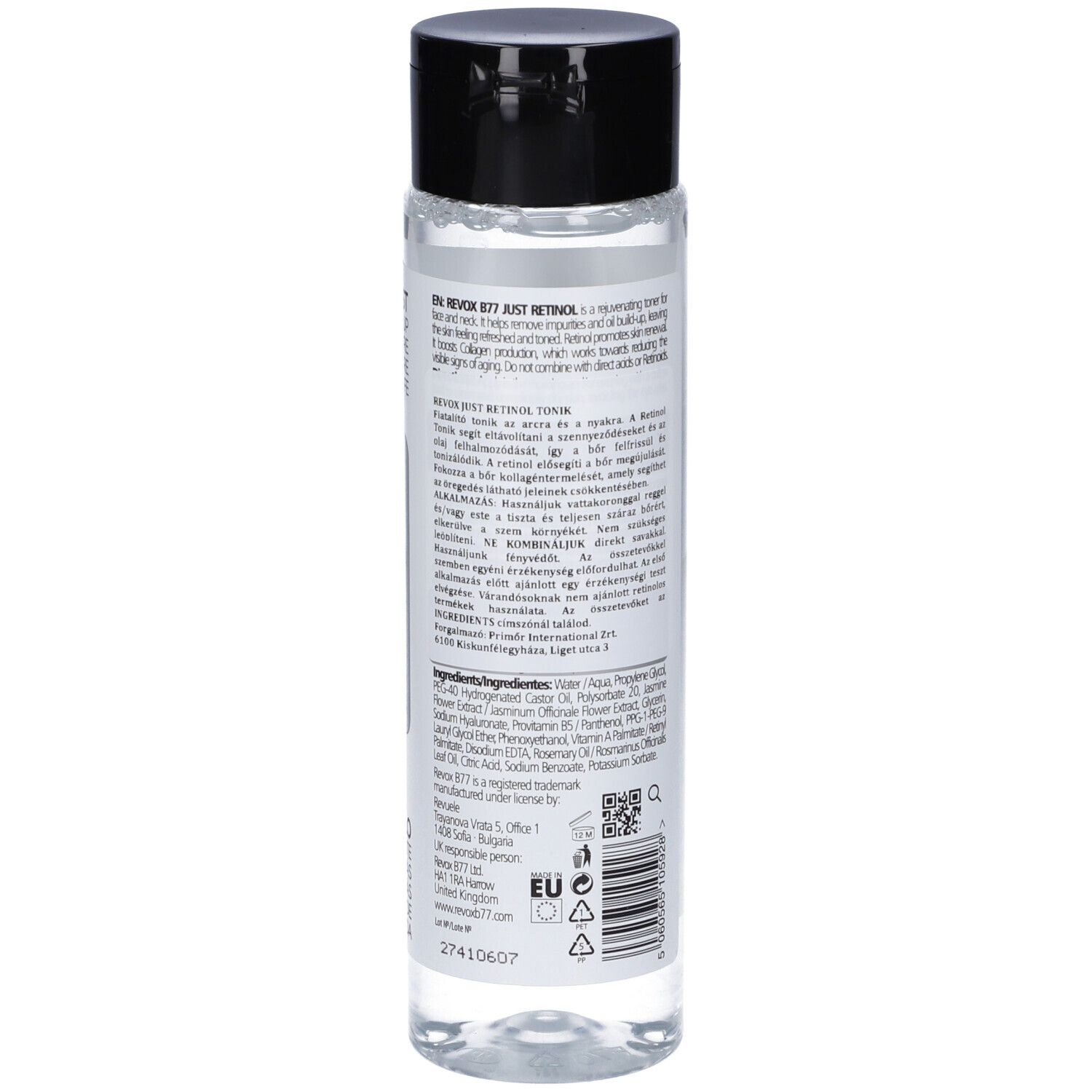 Revox B77 JUST Retinol tonico rigenerante in liquido trasparente, 250 ml.