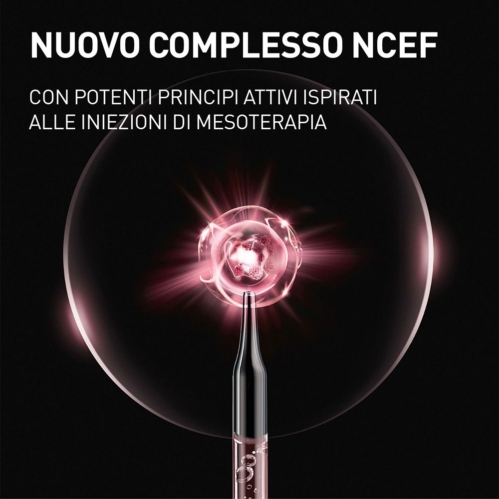 Abbildung einer Injektionsampulle. Text: NUOVO COMPLESSO NCEF, CON POTENTI PRINCIPI ATTIVI.