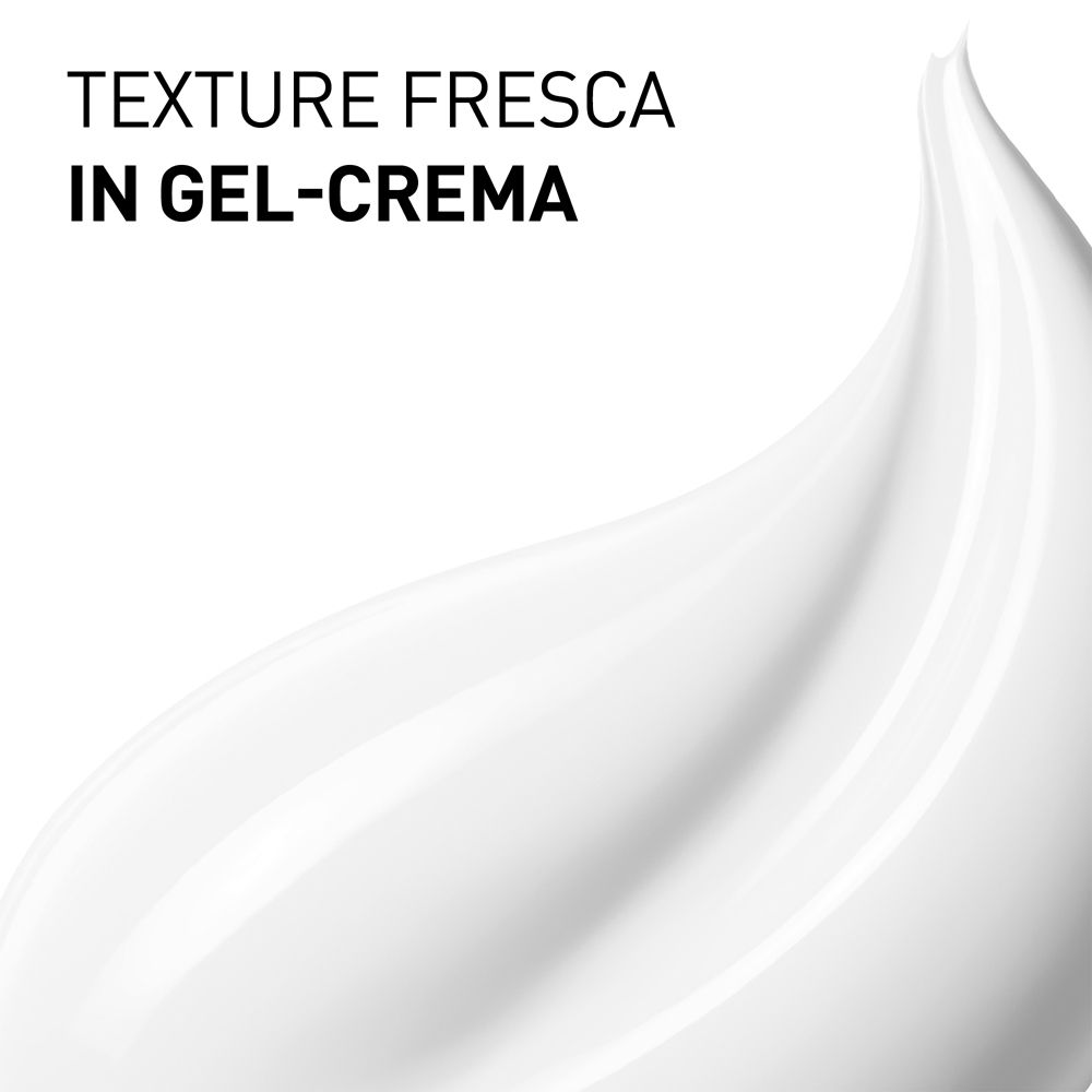 Weißes, cremiges Produkt. Text: TEXTURE FRESCA IN GEL-CREMA.