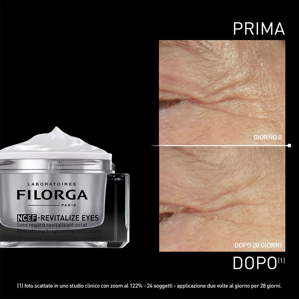 Vergleichsbild: Vorher-Nachher. Produkt und Text: FILORGA, NCEF-REVITALIZE EYES.