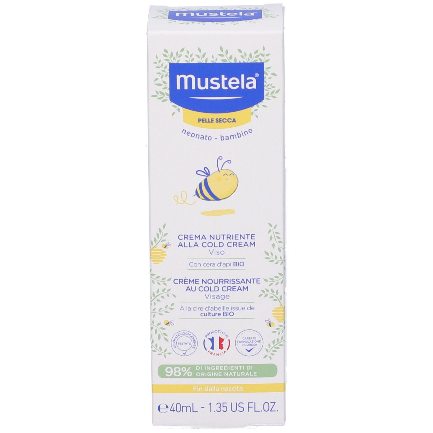 Produktverpackung. Aufschrift: Crème nourrissante au cold cream. 40ml.