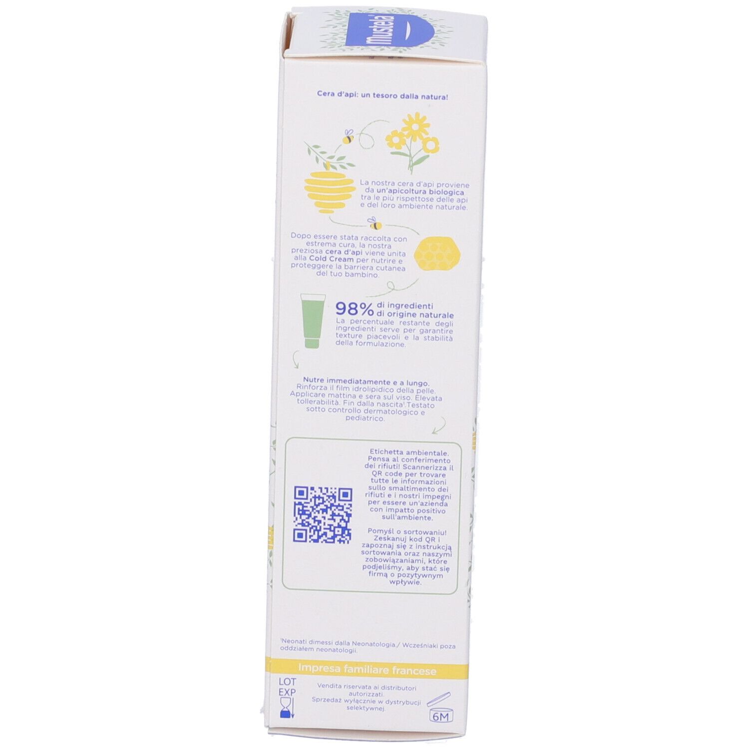 Seitenansicht der Produktverpackung. Text und Logos. Enthält Informationen über die Inhaltsstoffe.