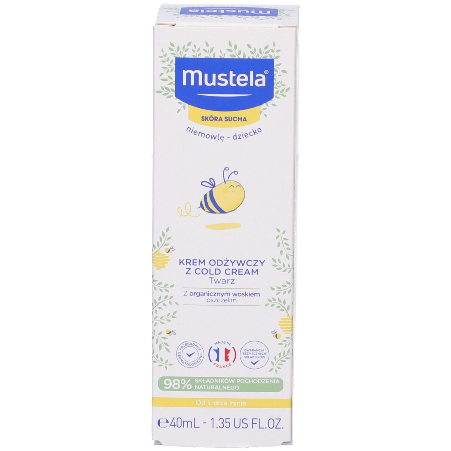 Produktverpackung. Aufschrift: Crème nourrissante au cold cream. 40ml.