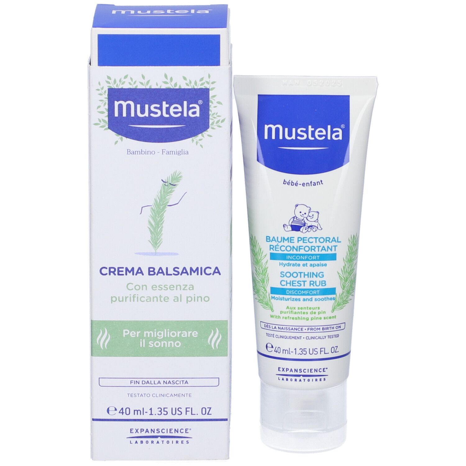 Produktverpackung. Tube und Schachtel. Auf der Schachtel steht: Crema Balsamica. 40 ml.