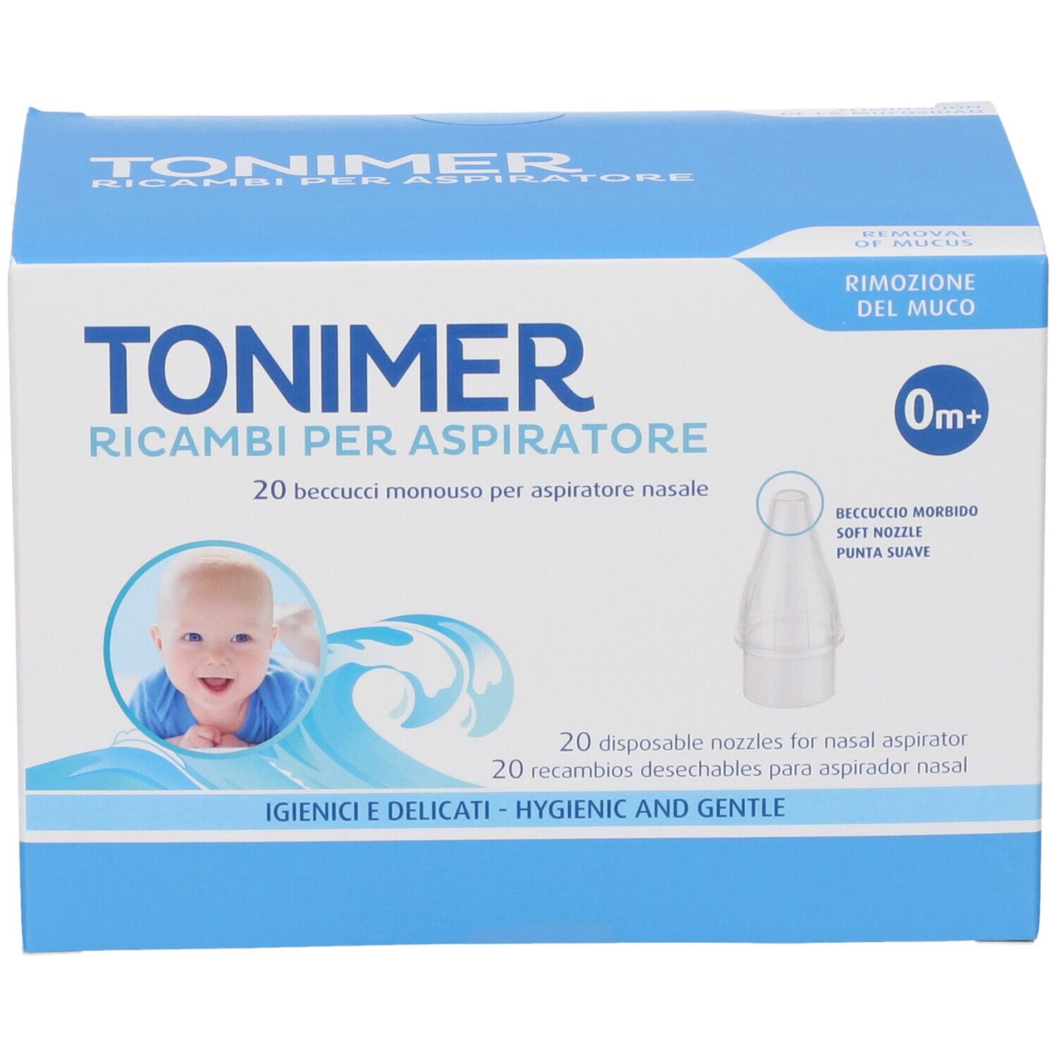 Packung mit 20 Einweg-Nasenaufsätzen für einen Nasensauger. Für Babys ab 0 Monaten.