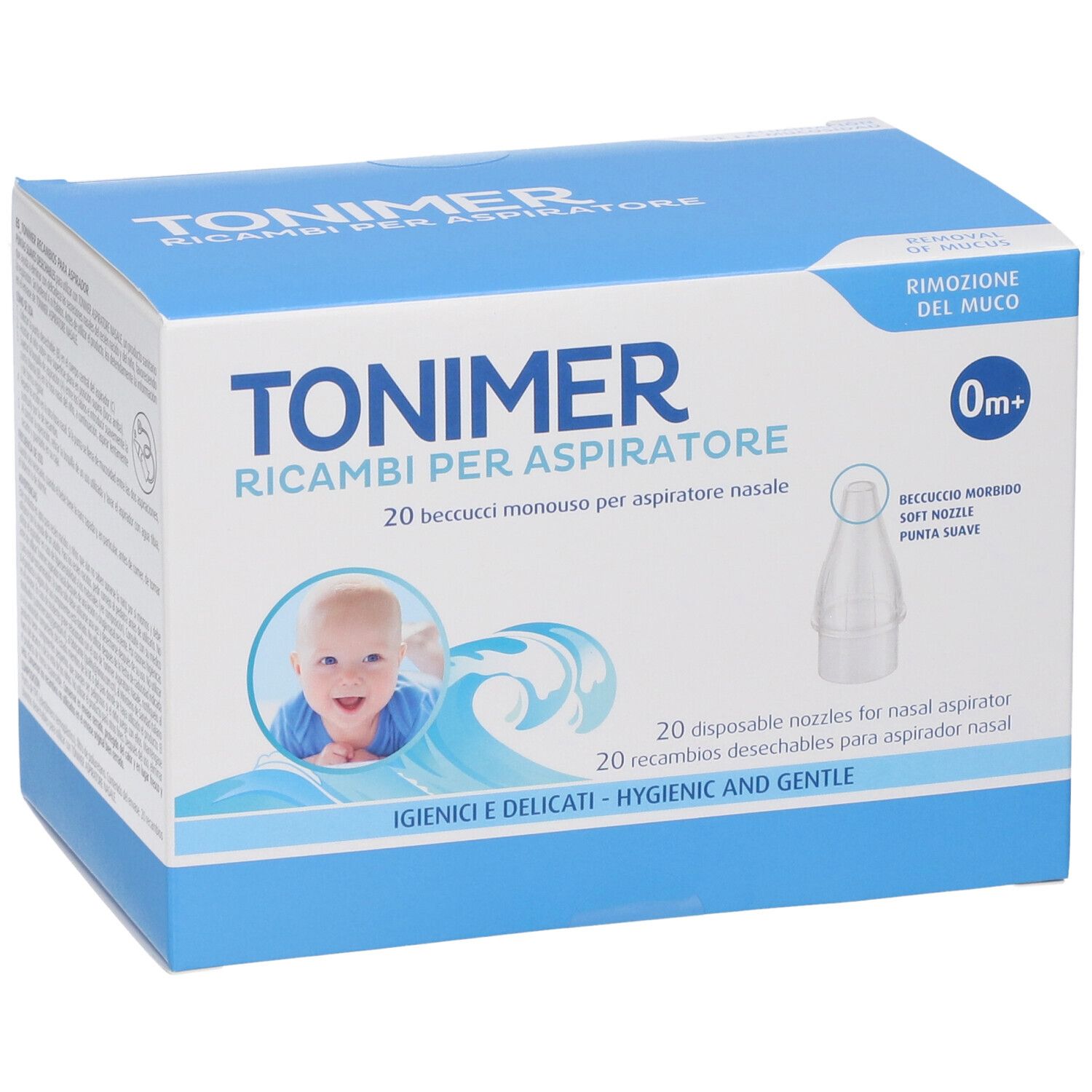 Packung mit 20 Einweg-Nasenaufsätzen für einen Nasensauger. Für Babys ab 0 Monaten.
