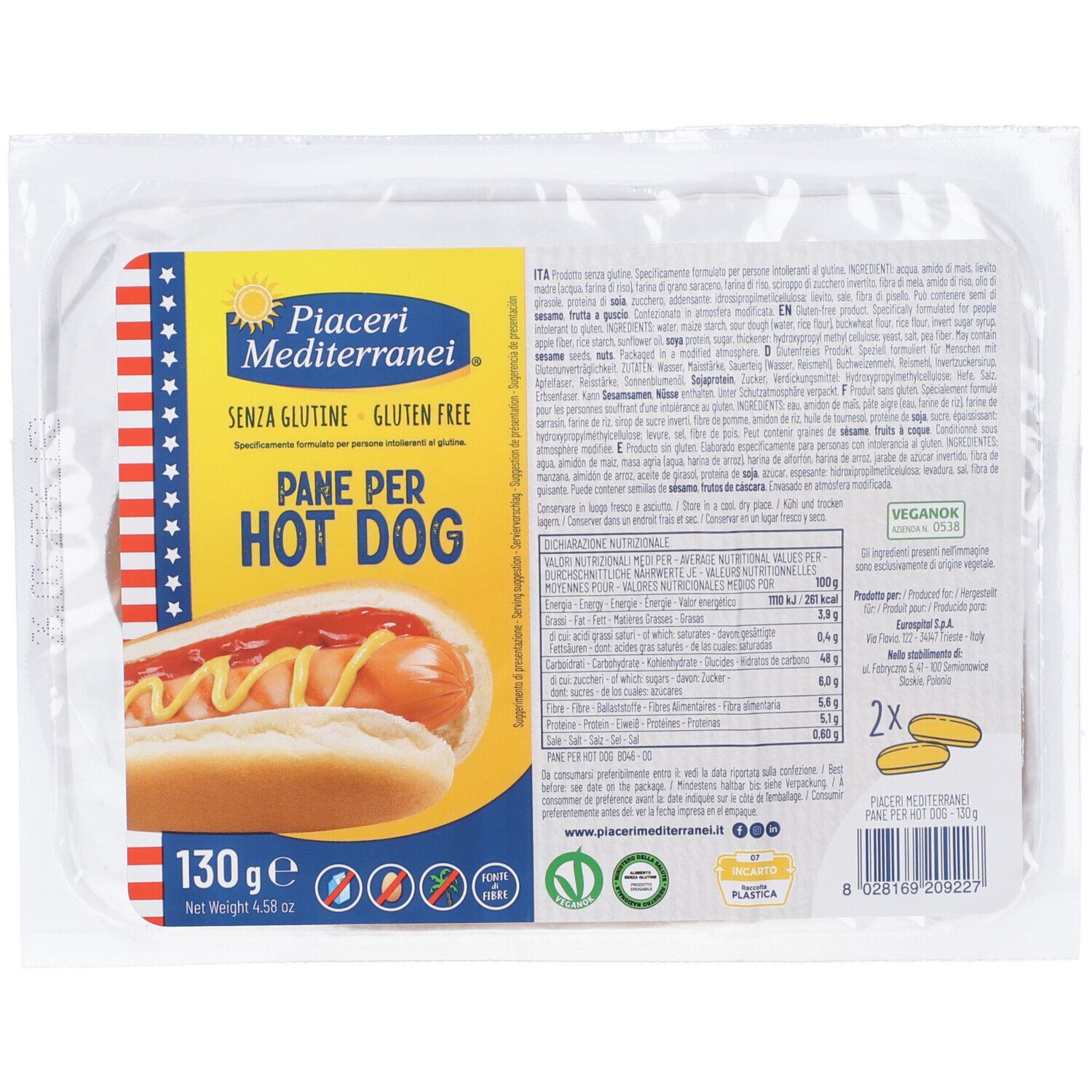 Pdmtobemaintained Piaceri Mediterranei Pane Per Hot Dogs Senza Glutine 130 G Snack