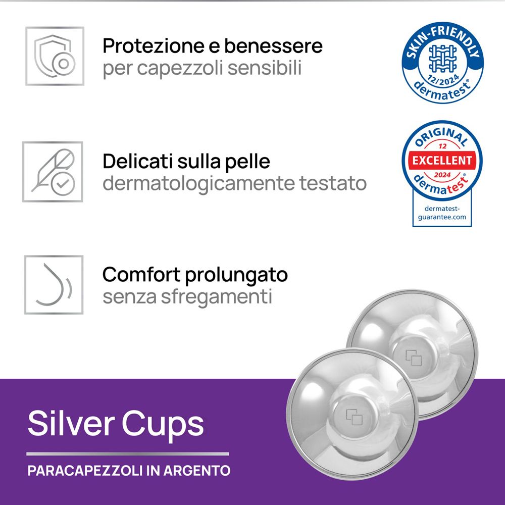 Drei Icons: Schutz, sanft zur Haut, Komfort. Siegel: Dermatest, Excellent.
