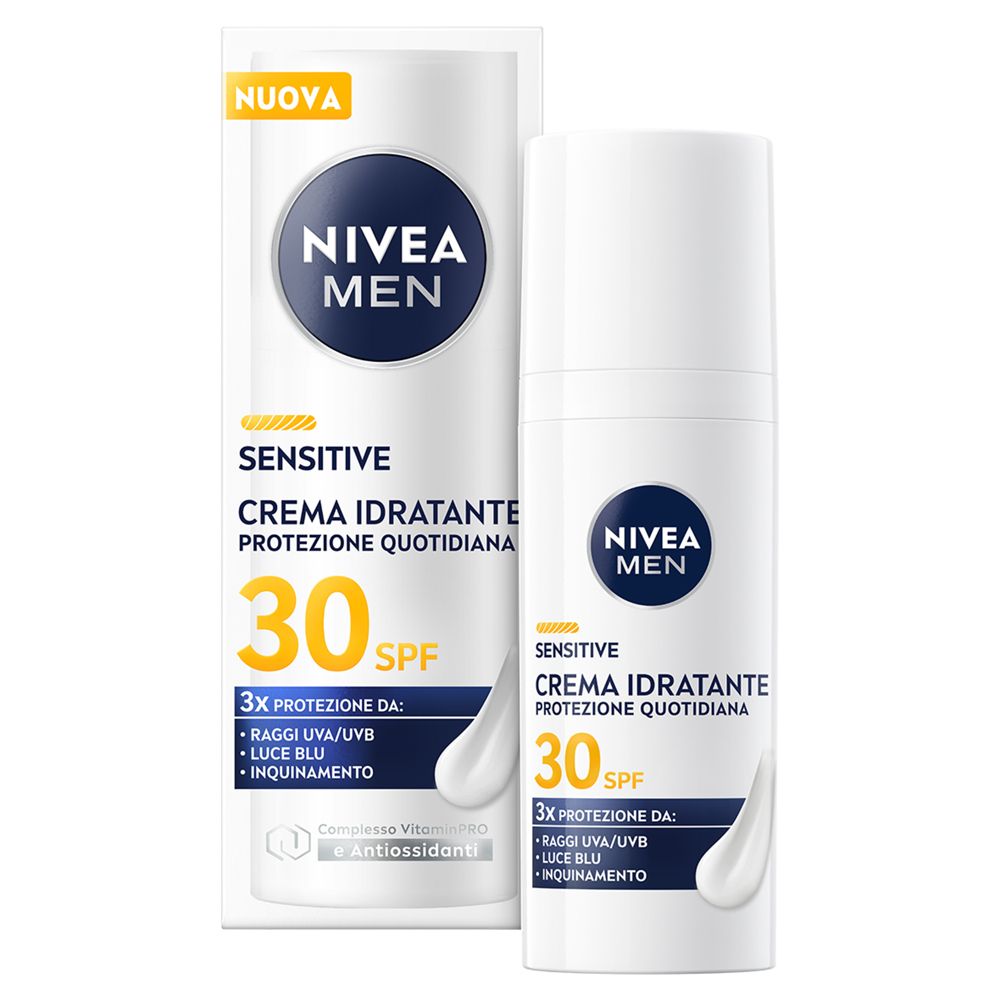 Nivea Men Sensitive Crema Viso Uomo Idratante Protezione Quotidiana SPF 30 50 ml per pelli sensibili