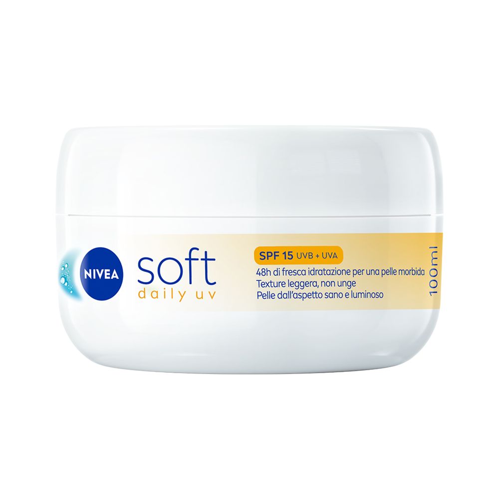 NIVEA Soft Daily UV, Crema idratante corpo, viso mani multiuso con Vitamina E e Olio di Jojoba SPF15